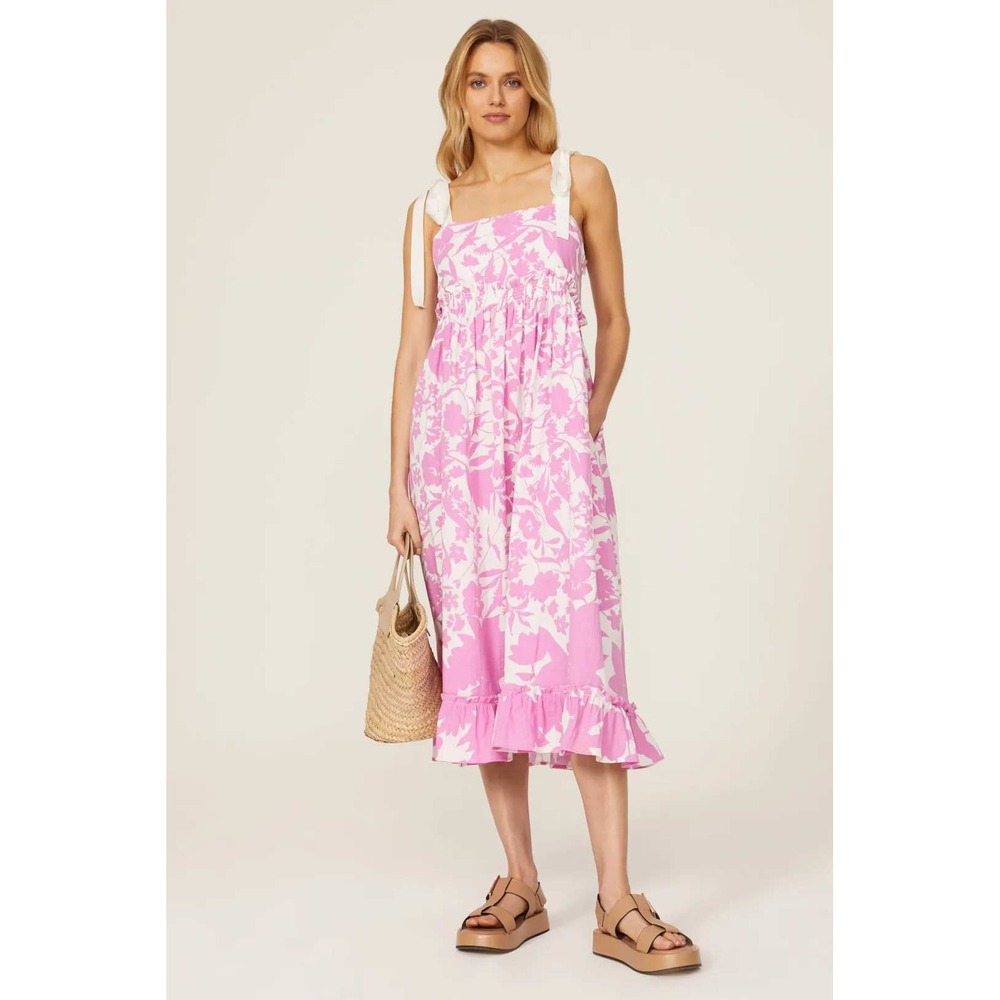 Peterβ Som Pink Floral Print Midi Dress Sleeveless Tie Strap Sundress Sz 0